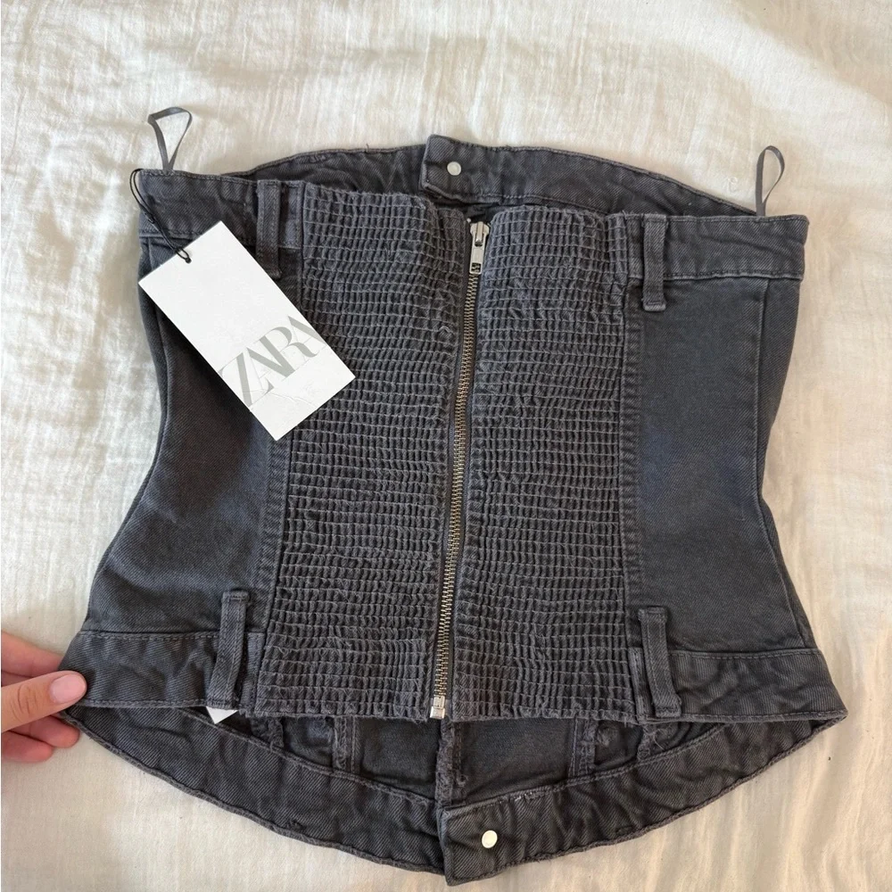 Zara Black Denim Corset Top - Picture 3 of 3